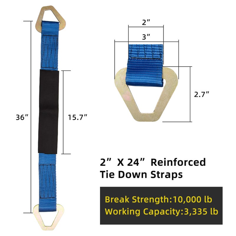 Pindex Axle Straps 10000 Lbs Break Strength 3335 Lbs Working Load Blue Car Axle Straps for Race Car Hauler Tow Truck 4x4 Off-Road,4 Pack (2 Inch by 24 Inch) - Image 2